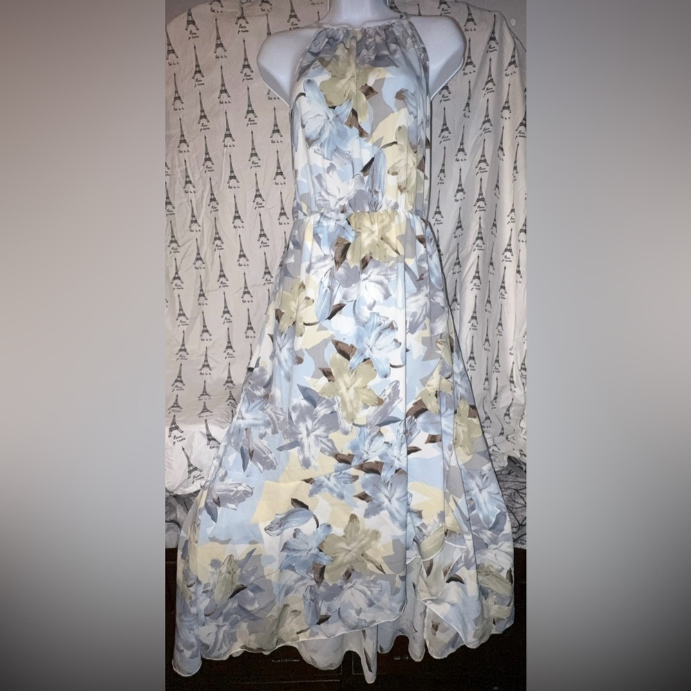 Floral Maxi Dress in Blue and Gray
